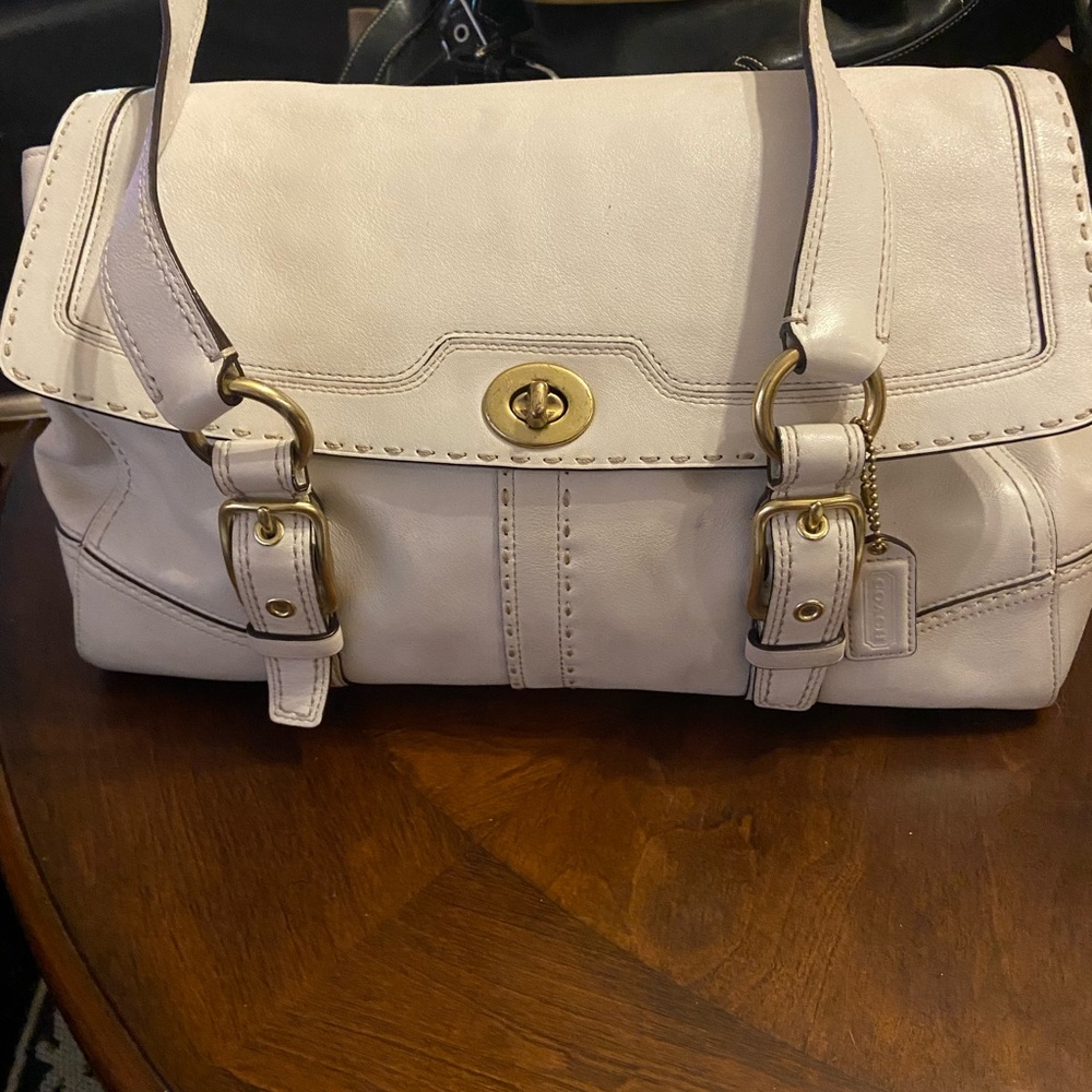 COACH J093-11546 Hampton Kisslock Ivory Leather Satchel